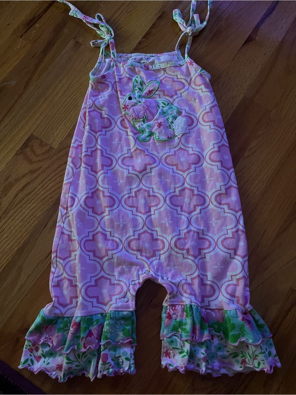 Ann Loren Pink and Green Girls One-Piece Romper